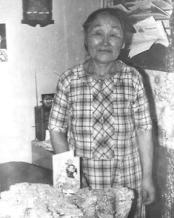 This photo provided by Barbara Winslow shows Olga Michael at Winslow’s home in Kwethluk, Alaska, in 1979. (Barbara Winslow via AP)