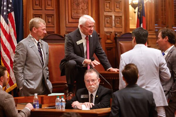 Georgia House Speaker Jon Burns (center) seen here at the state Capitol in June. (Arvin Temkar/AJC)