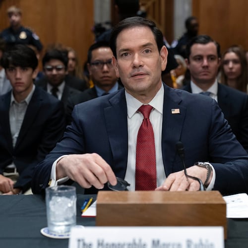 Secretary of State Marco Rubio arrives to testify before the Senate Foreign Relations Committee hearing to Review the FY27 State Department Budget Request on Capitol Hill, Tuesday, June 2, 2026, in Washington. (AP Photo/Jose Luis Magana)