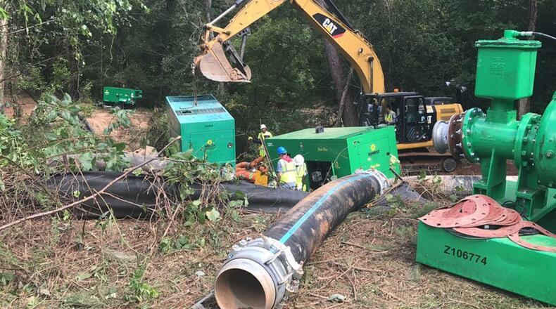 The site of a sewage spill on Eagle s Beek Circle near Stonecrest on Friday, Aug. 25, 2017. TYLER ESTEP / TYLER.ESTEP@AJC.COM