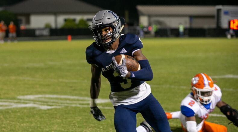 Norcross WR/DB Zion Alexander had four tackles and an interception and scored two touchdowns in a 28-14 victory over East Coweta last week. (Rebecca Wright/For the AJC)