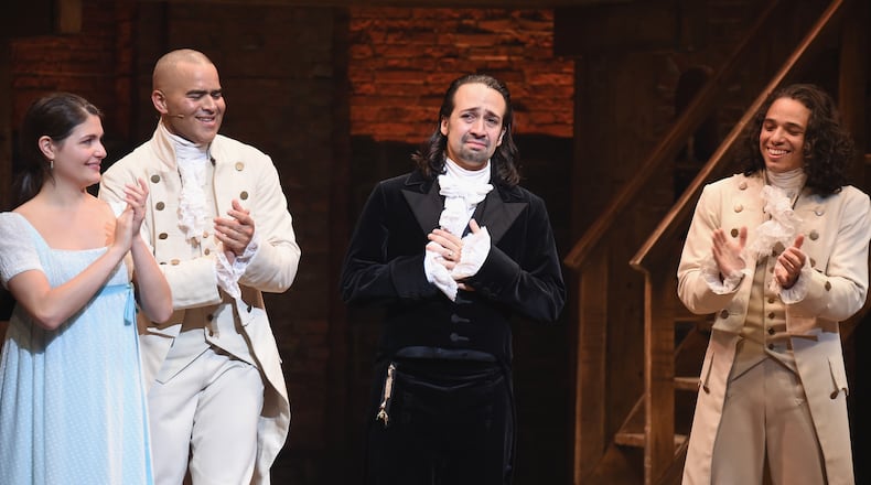 NEW YORK, NY - JULY 09: (L-R) Phillipa Soo, Christopher Jackson, Lin-Manuel Miranda and Anthony Ramos attend Lin-Manuel Miranda's final performance of "Hamilton" on Broadway at Richard Rodgers Theatre on July 9, 2016 in New York City. (Photo by Nicholas Hunt/Getty Images)