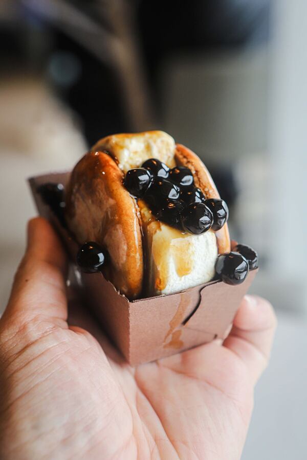 The brown sugar boba macaron ice cream sandwich is a top seller for Atlanta pop-up Milla's Macarons. / Courtesy of Milla's Macarons