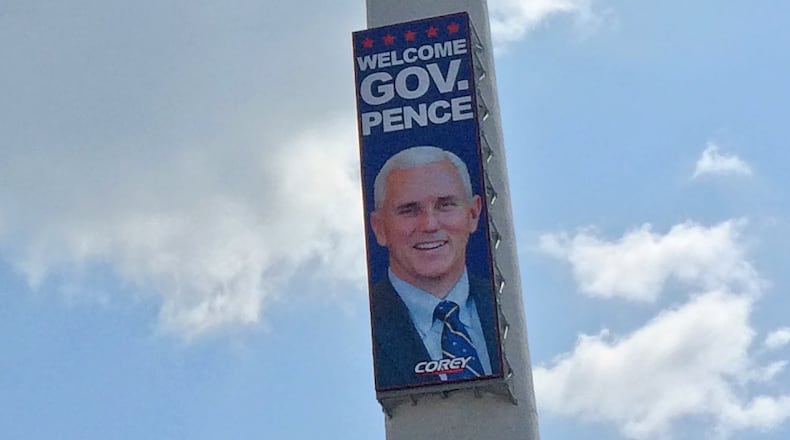 A sign welcoming Mike Pence to Georgia in downtown Atlanta. Special.