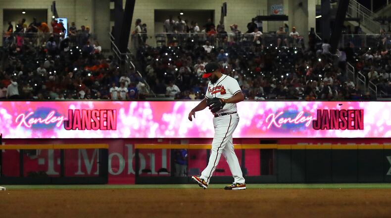 Free-agent pitcher Kenley Jansen, who was Atlanta's closer in 2022, is joining the Red Sox. (Curtis Compton file photo / Curtis Compton@ajc.com)