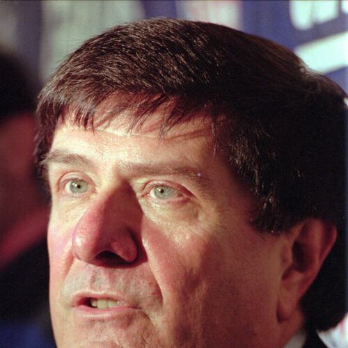 FILE - Newly named New York Giants general manager Ernie Accorsi answers a question after a news conference at Giants Stadium in East Rutherford, N.J., Jan. 8, 1998. (AP Photo/Mike Derer, File)
