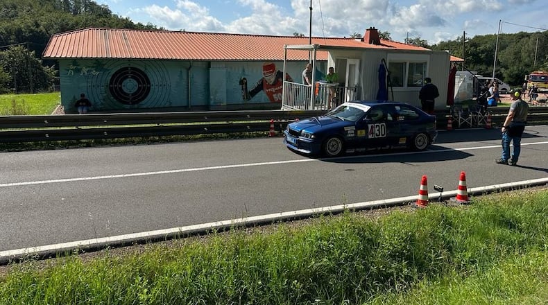 Driver Michelle Tute begins a timed stint up the German Glasbach hill climb course in her BMW on August 26th, 2023. Credit; Doug Turnbull, WSB Traffic