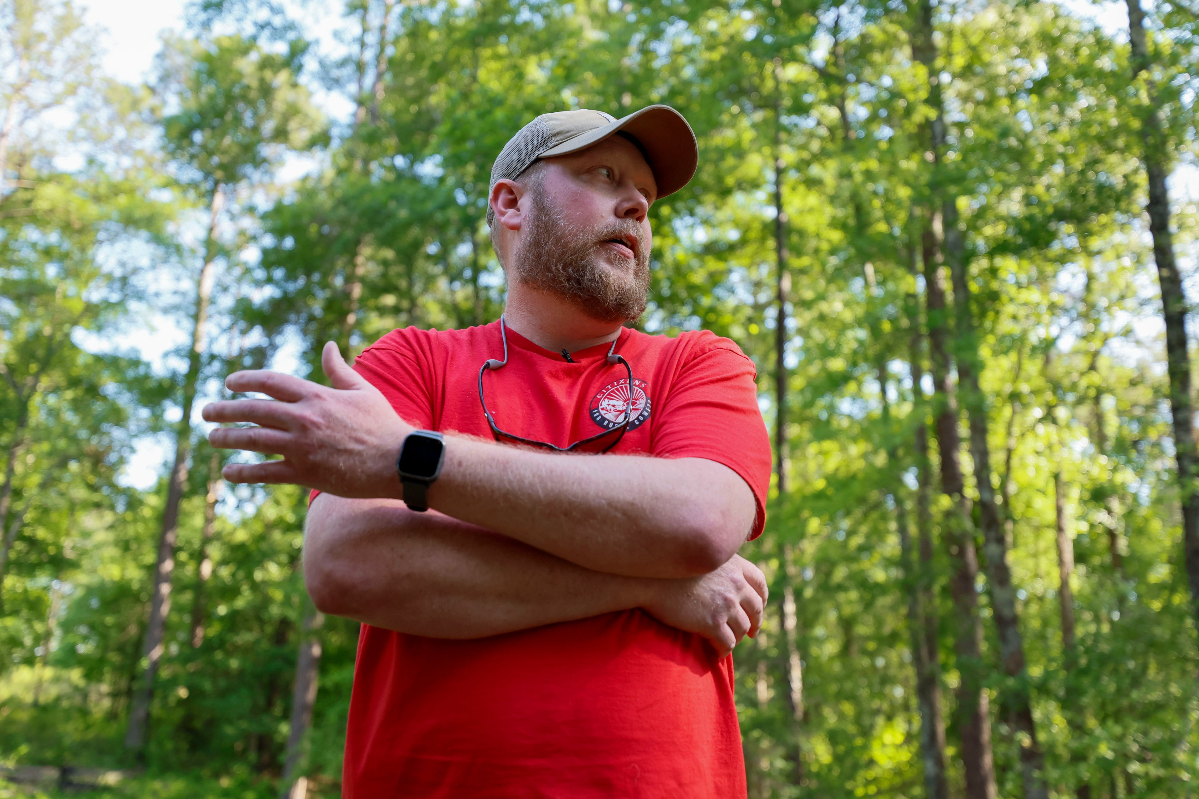 Brian Beck, a resident of Coweta County, says he worries that a $17 billion, 831-acre, data center proposal called Project Sail would disrupt his neighborhood. (Miguel Martinez/AJC)