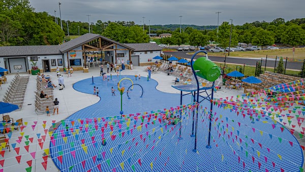 A splash pad opened this spring in Smyrna's River Line Park with various buckets and water toys. (Courtesy of Seth Akin)