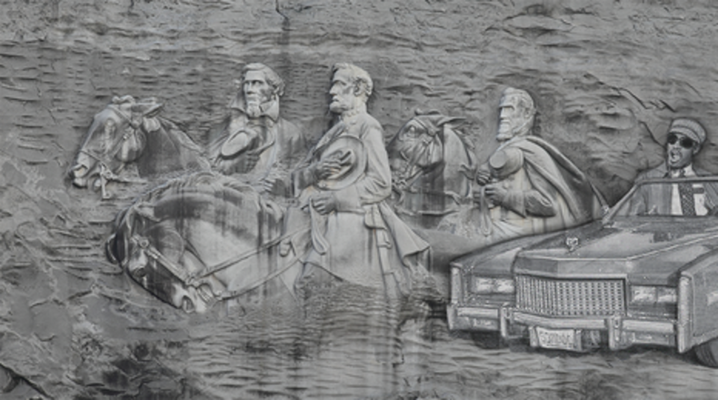 The rendering by cartoonist Mack Williams of Outkast on Stone Mountain.