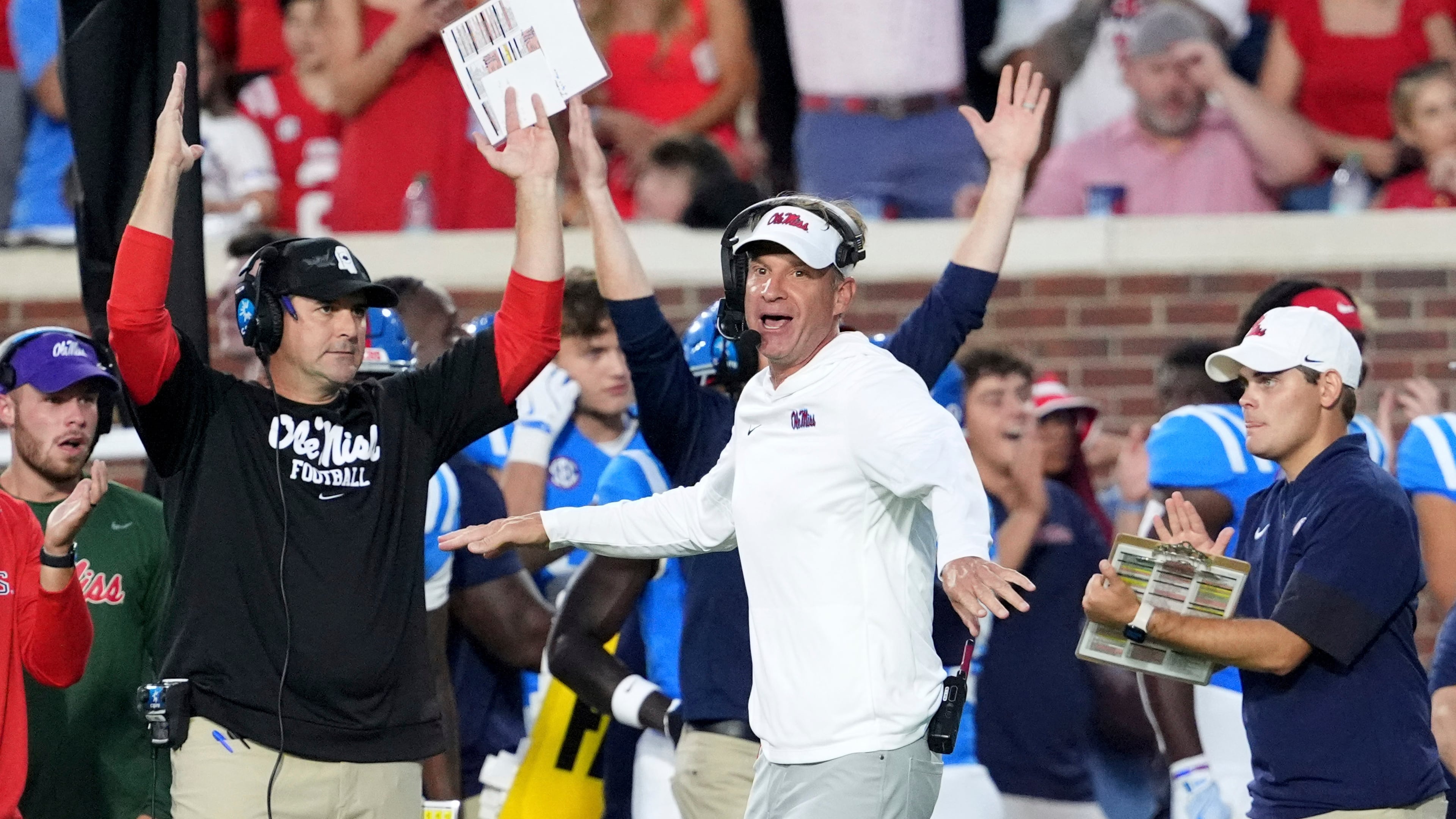 Mississippi head coach Lane Kiffin said he and Kirby Smart have discussed the NFL-like balance in the SEC, and how it has affected college football. (Rogelio V. Solis/AP)