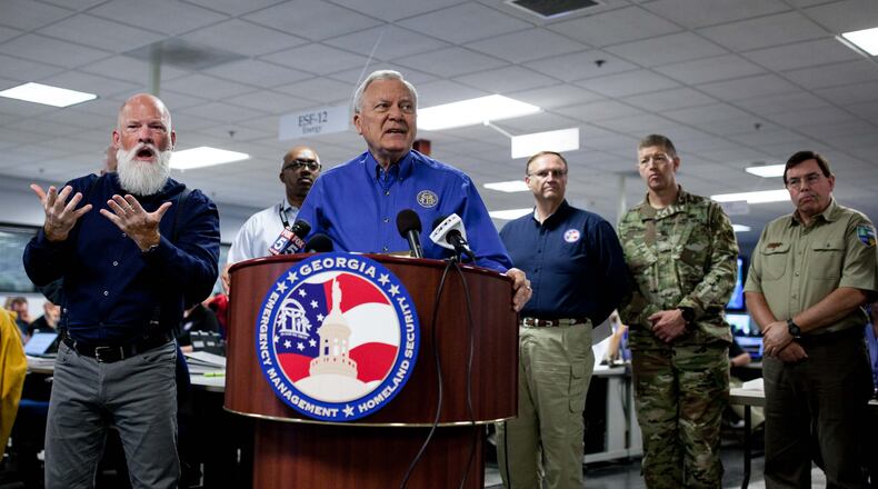 Gov. Nathan Deal holds a press conference at the State Operations Center at the Georgia Emergency Management and Homeland Security Agency on Sunday, Sept. in Atlanta, ahead of inclement weather that is expected to impact much of Georgia due to Hurricane Irma.