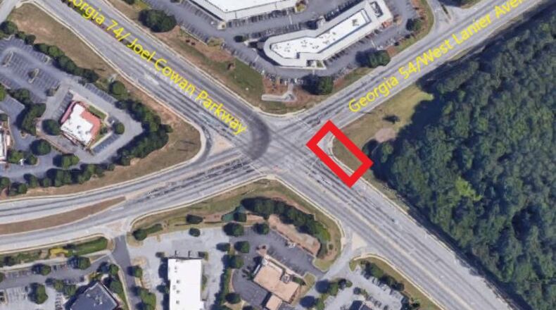 Repair of a sinkhole at the intersection of Ga. Hwys. 74 and 54 in Peachtree City will cause lane closures and traffic delays through July. Courtesy GDOT