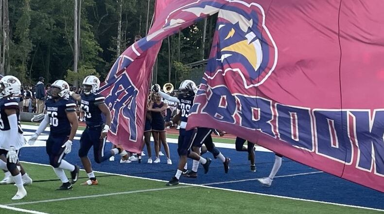 Pebblebrook players take the field before their game against North Atlanta in Mableton on Sept. 24, 2021. (Photo by Chip Saye)