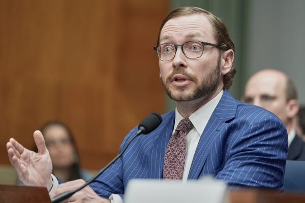 Jonathan Berry, nominated to be Solicitor, Department of Labor, testifies during a Senate Health, Education, Labor, and Pensions (HELP) Committee hearing, Wednesday, June. 18, 2025, on Capitol Hill in Washington. (AP Photo/Mariam Zuhaib)