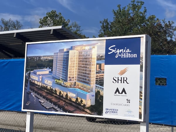 Construction has begun on the Signia Savannah, a 444-room hotel is being built next to the Savannah Convention Center. The hotel is projected to open in May 2028.  (Adam Van Brimmer/AJC)