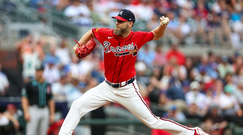 Atlanta Braves pitcher Chris Sale delivers in the first inning of a baseball game against the Arizona Diamondbacks, Friday, Aug. 14, 2026, in Atlanta. (Colin Hubbard/AP)