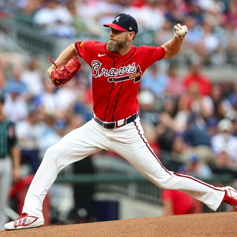 Atlanta Braves pitcher Chris Sale delivers in the first inning of a baseball game against the Arizona Diamondbacks, Friday, Aug. 14, 2026, in Atlanta. (Colin Hubbard/AP)
