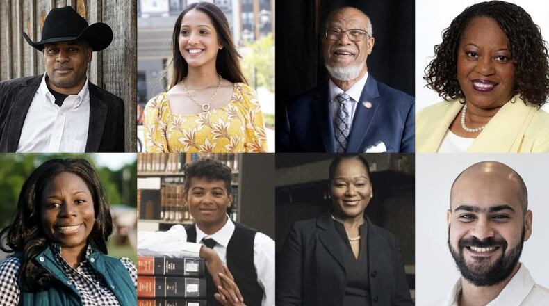 Georgia Democratic delegates Marcus Flowers (clockwise from top left), Prachitha “Prach” Porika, Calvin Smyre, Mereda Davis Johnson, Amin Ghoneim, Thelma Adams Johnson, Blake Robinson and Nakita Hemingway are looking forward with excitement to this week’s Democratic National Convention in Chicago that will make history with its nomination for president and for its diversity.