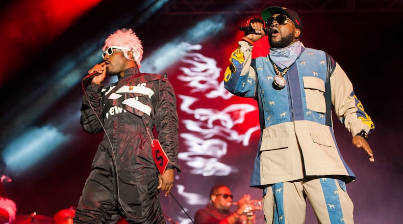 Andre “Andre 3000” Benjamin, left, and Antwan “Big Boi” Patton, right, of Outkast perform at the 2014 Austin City Limits music festival on Fri., Oct. 10, 2014 at Zilker Park in Austin, TX. Ashley Landis for American-Statesman