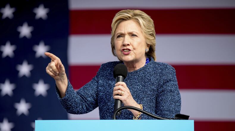 Democratic presidential candidate Hillary Clinton speaks Friday at a rally at NewBo City Market in Cedar Rapids, Iowa. The FBI announced Friday that it had discovered new emails that “appear to be pertinent” to its previous investigation into Clinton’s use of a private email server. But the few details that leaked out appeared to show the Democratic nominee not to be responsible for the newly discovered communiques. (AP Photo/Andrew Harnik)