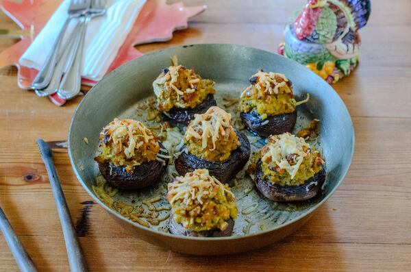 Dressing-Stuffed Mushrooms are simple and satisfying, and perfect for a side dish or appetizer. (Virginia Willis for the AJC)
