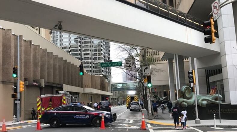 Police closed off some downtown Atlanta streets after a report of “red mercury” in the area. (Credit: Ryan Stultz)