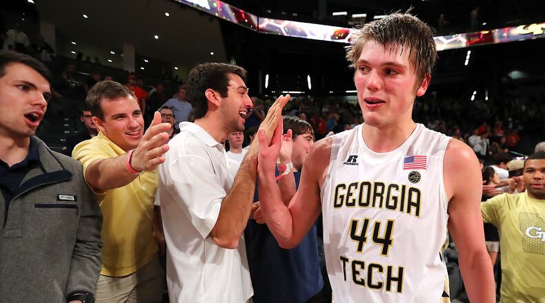 Georgia Tech center Ben Lammers, a mechanical-engineering major, could be named the ACC’s most improved player and its defensive player of the year when league honors are announced Sunday. (AJC photo by Curtis Compton)