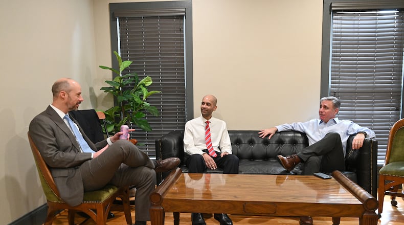 Atlanta attorneys (from left) Jeb Butler, Naveen Ramachandrappa and Jay Sadd are encouraging others to help save lives through their newly launched effective altruism venture Smart Giving. (Hyosub Shin / Hyosub.Shin@ajc.com)