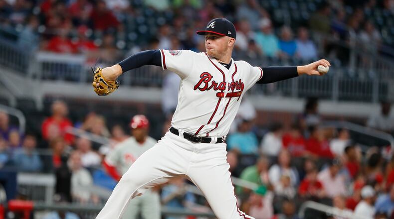 Braves starting pitcher Sean Newcomb delivers against the Philadelphia Phillies Friday. (AP Photo/Todd Kirkland)