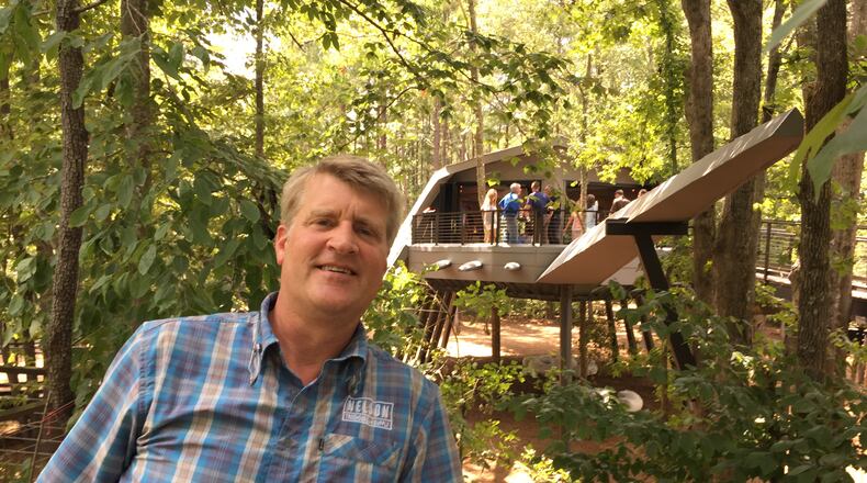 Bill Nelson with the special "treehouse" he built for Zac Brown which will be aired on his Animal Planet show "Treehouse Masters" Sept. 16, 2016. CREDIT: Rodney Ho/ rho@ajc.com