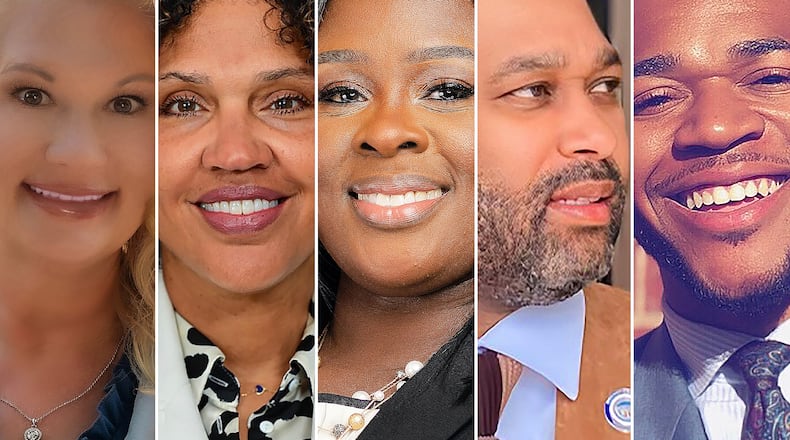 Five candidates qualified for the special election in November to fill the vacant Post 3 at-large seat on Atlanta City Council. They are (from left) Amber Connor, Nicole Evans Jones, Eshé Collins, Duvwon Robinson and Devin Barrington-Ward. AJC file photos