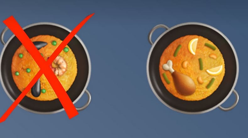 The old paella emoji was replaced by one more reflective of traditional ingredients. / Photo from Emojipedia