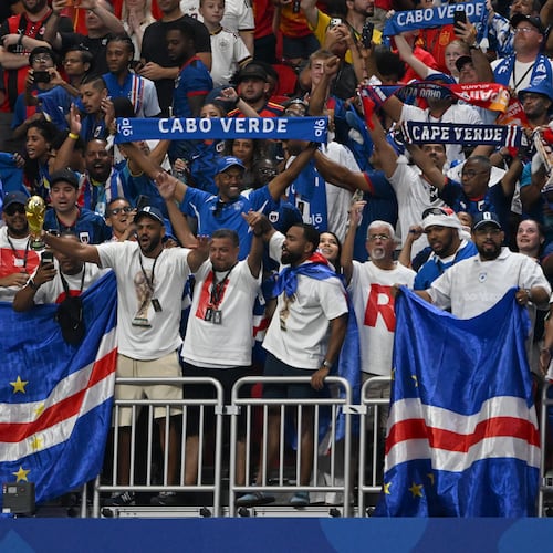 Cape Verde fans celebrate a 0-0 draw with Spain in Group H match at Atlanta Stadium (Mercedes-Benz Stadium) on Monday, June 15, 2026. (Hyosub Shin/AJC)