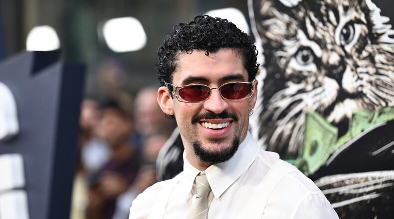 FILE - Benito Antonio Martinez Ocasio (aka Bad Bunny) appears at the premiere of "Caught Stealing" in New York on Aug. 26, 2025. (Photo by Evan Agostini/Invision/AP, File)