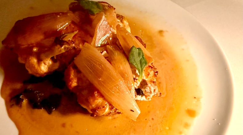 Roast chicken from Elise in Midtown. (Angela Hansberger for The Atlanta Journal-Constitution)