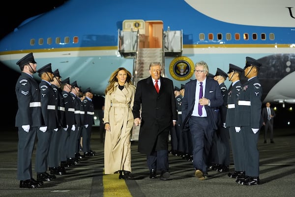 President Donald Trump and first lady Melania Trump arrived at Stansted Airport near London on Tuesday.