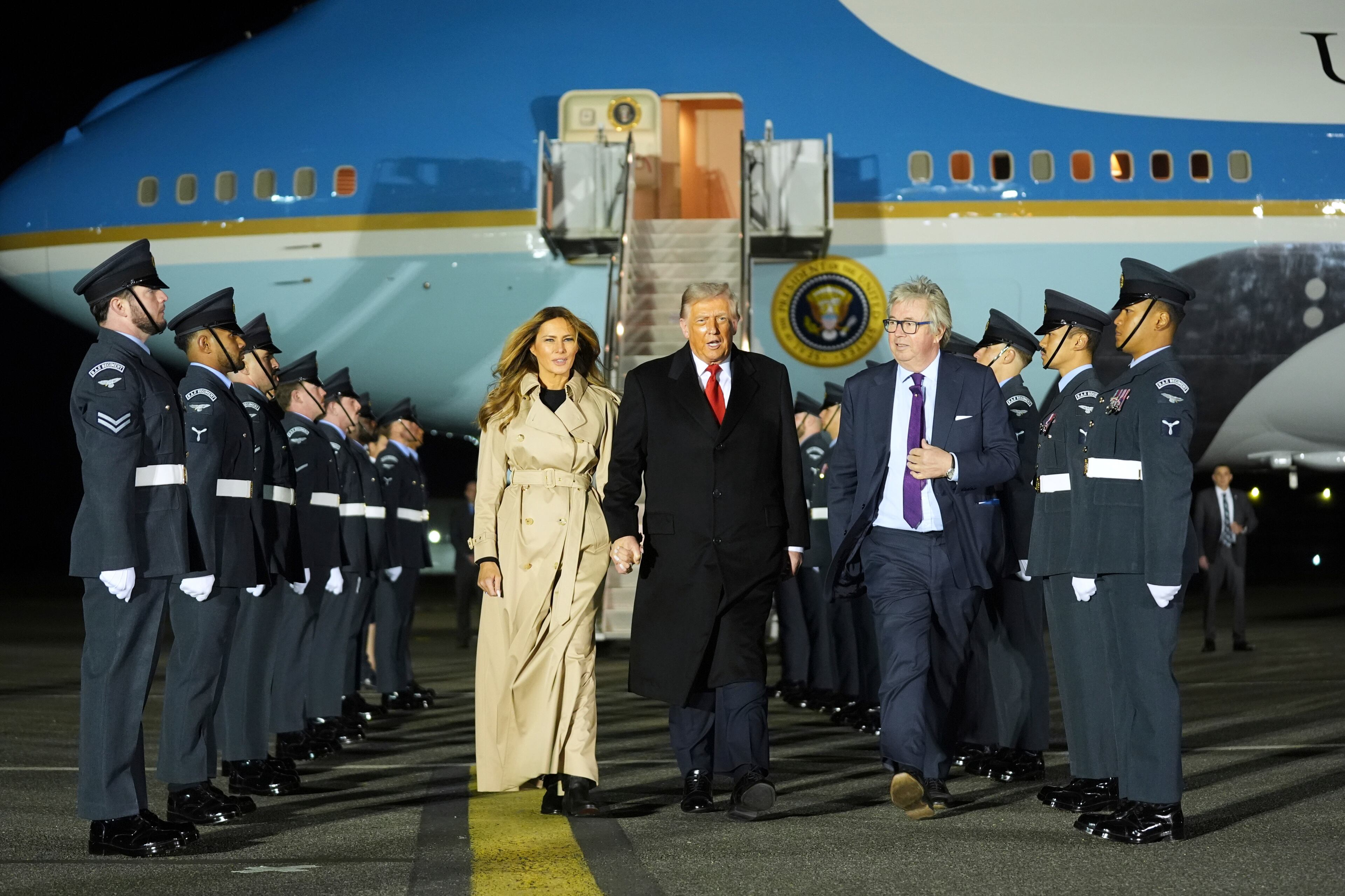 President Donald Trump and first lady Melania Trump arrived at Stansted Airport near London on Tuesday.