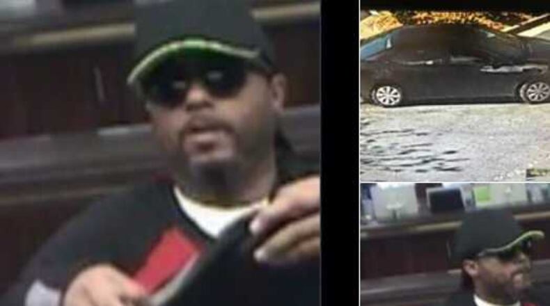 Surveillance photos show the man who robbed an Alpharetta bank Monday.