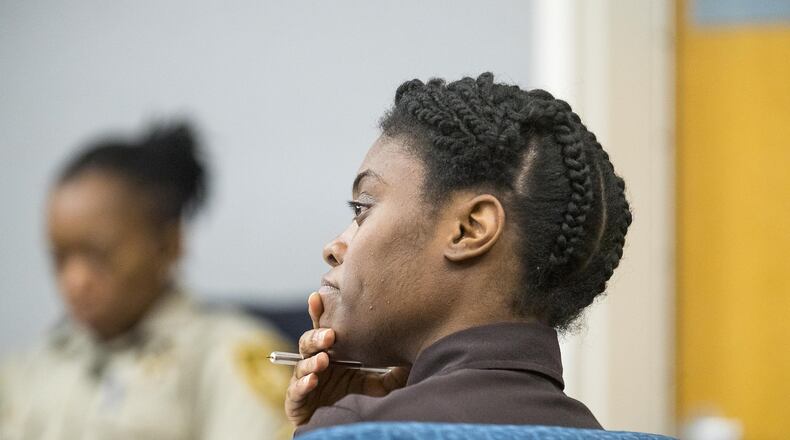 Tiffany Moss, who is representing herself during a death-penalty trial in Gwinnett County. (ALYSSA POINTER/ALYSSA.POINTER@AJC.COM)