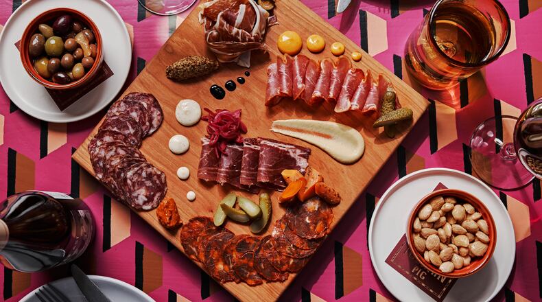 The Ibérico flight at the Iberian Pig includes a selection of ham cuts. Courtesy of Andrew Thomas Lee