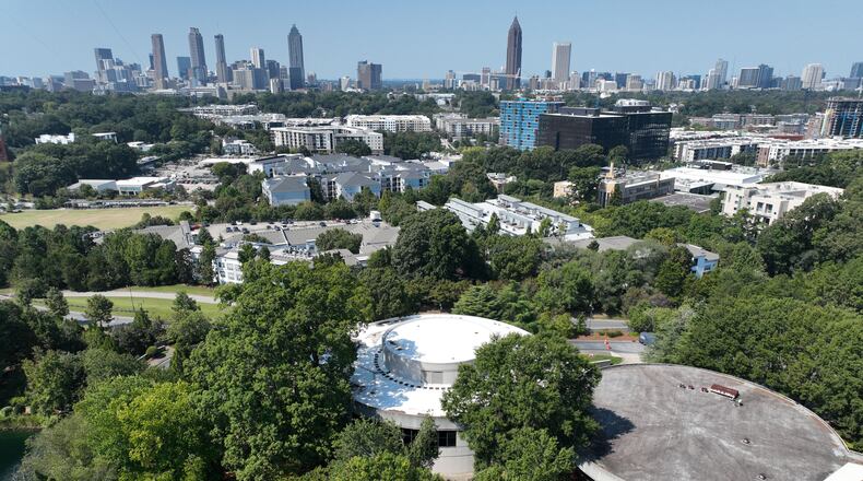 Aerial photograph shows The Carter Center in Atlanta on Thursday, September 22, 2022. Founded in 1982 by former U.S. President Jimmy Carter and former First Lady Rosalynn Carter, the Atlanta-based nonprofit has worked to boost human rights and eliminate diseases around the world. (Hyosub Shin / Hyosub.Shin@ajc.com)