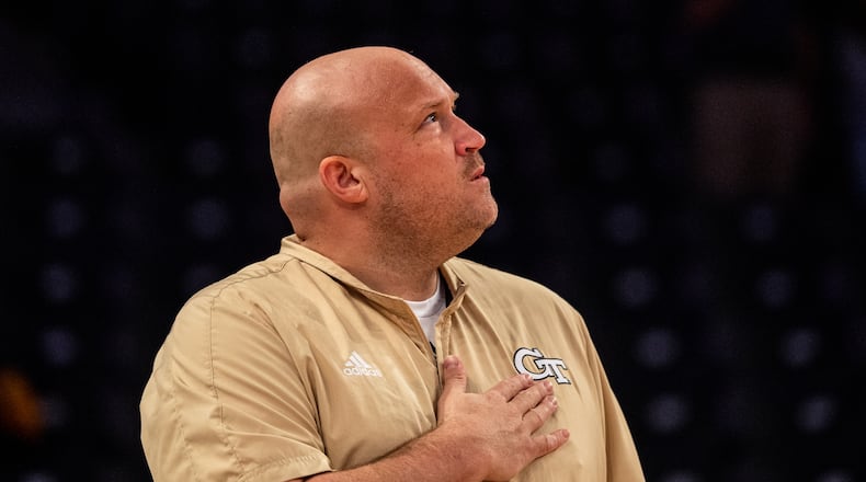 Georgia Tech assistant coach Julian Swartz prior to the Yellow Jackets' season opener against Miami (Ohio) on Nov. 9, 2021 at McCamish Pavilion. (Danny Karnik/Georgia Tech Athletics)