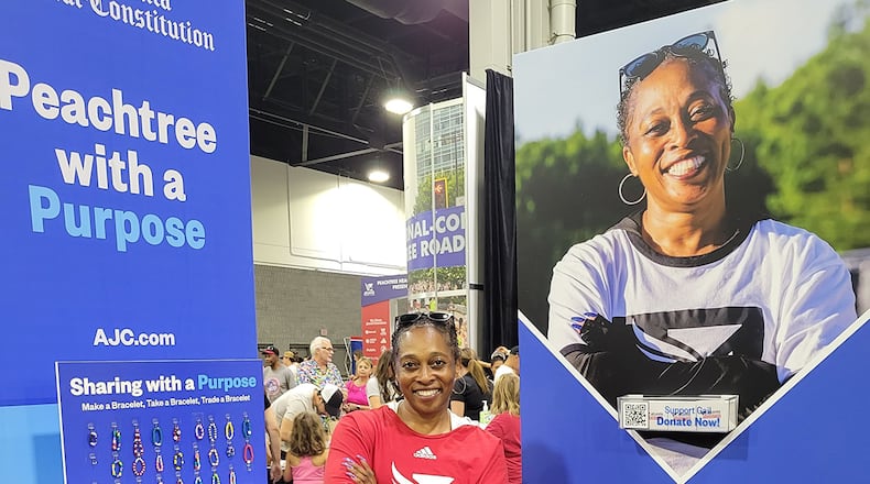 Olympic gold medalist Gail Devers, who will run Peachtree with a Purpose for the Atlanta Track Club, was at the Health & Fitness Expo to meet other runners and sign autographs.