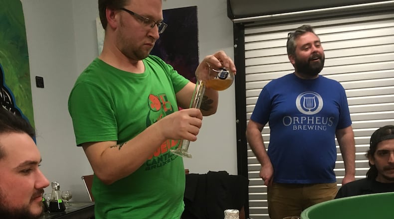 Orpheus Brewing founder Jason Pellett blending barrel-aged coolship beer. PHOTO CREDIT: Bob Townsend.