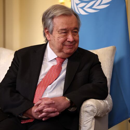 UN Secretary General António Guterres is welcomed by Britain's Prime Minister Keir Starmer to 10 Downing Street, London, Friday, Jan. 16, 2026. (Henry Nicholls/Pool Photo via AP)