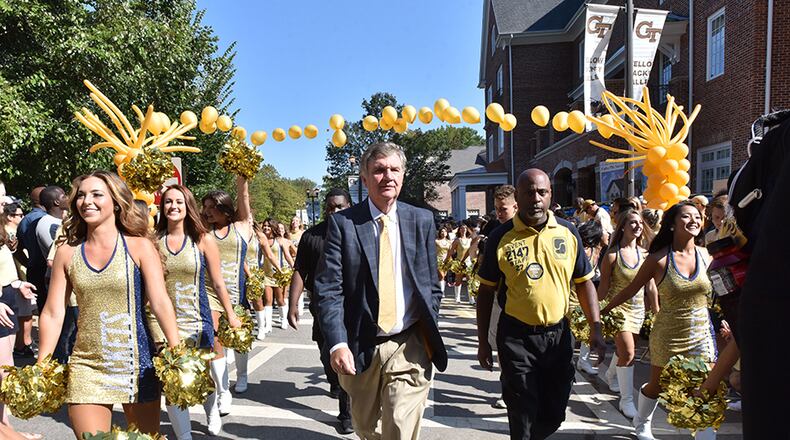 September 9, 2017 Atlanta - Georgia Tech head coach Paul Johnson walks to Bobby Dodd Stadium before the season home opener against the Jacksonville State on Saturday, September 9, 2017.  HYOSUB SHIN / HSHIN@AJC.COM
