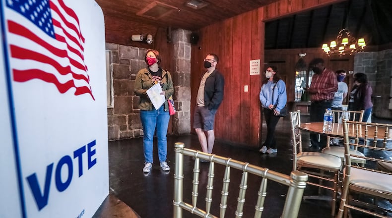 May 25, 2022 Atlanta: Voters at Park Tavern located at 500 10th Street NE, Atlanta. Voters encountered short lines and limited problems as election day got underway in Georgia on Monday, May 25, 2022 making their voices heard in one of the politically competitive states in the nation. But there were initial hiccups in a few voting locations. Some voters arrived at the polls to find their precincts had been moved to different locations. Others had short waits during the initial morning rush. Several voting locations had problems starting voting machines. In Fulton County, voting was running smoothly at almost all of the county’s 250 polling sites, in part thanks to the 91,000 voters who cast their ballots during three weeks of early voting, said Interim Elections Director Nadine Williams. Two polling places, Hopewell Middle in Milton and Creel Park in South Fulton, opened 20 to 30 minutes late. Williams didn’t provide a reason for the delays, but she said the county is asking a judge to allow the sites to close later so everyone can vote. She said some poll workers were “no-shows” but they had staff in reserve. Williams encouraged folks to vote during lunch hours. The New Georgia Project, a voting rights group which monitors election issues, reported the polling place at Bethesda Elementary School in Gwinnett County opened about 30 minutes late. At North Decatur Presbyterian Church, two voting touchscreens weren’t working because of a problem with their batteries, but poll workers said they had enough functioning touchscreens to avoid delays. About 70 voters cast ballots in the first hour of voting. Another voter, Marcia King, said she needed help from a poll worker to figure out how to print her ballot from the touchscreen. “This was very easy with no problems at all, and people were there to help,” King said. (John Spink / John.Spink@ajc.com)