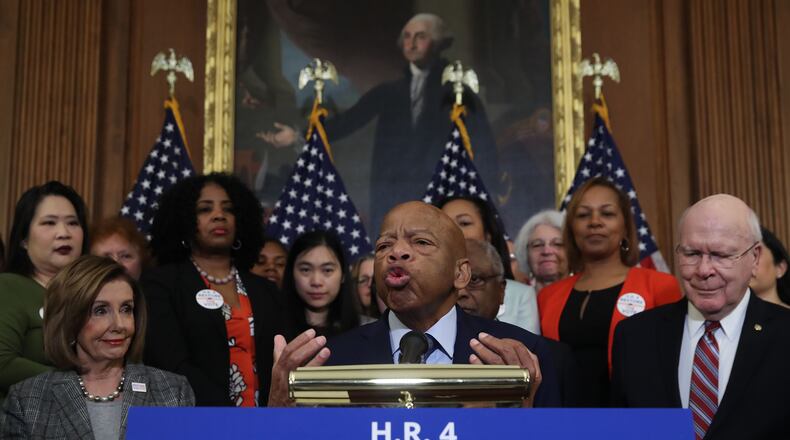 Rep. John Lewis (D-GA) speaks to the media ahead of the House voting on H.R. 4, The Voting Rights Advancement Act, on December 6, 2019 in Washington, DC. (Photo by Mark Wilson/Getty Images)
