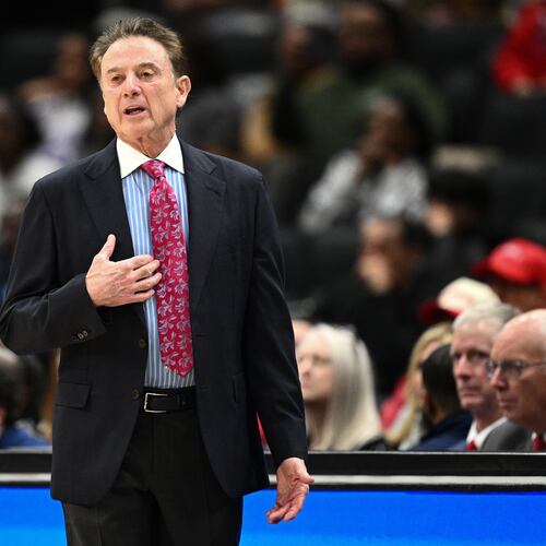 St. John's head coach Rick Pitino gestures during the first half of an NCAA college basketball game against Georgetown, Wednesday, Dec. 31, 2025, in Washington. (AP Photo/Nick Wass)